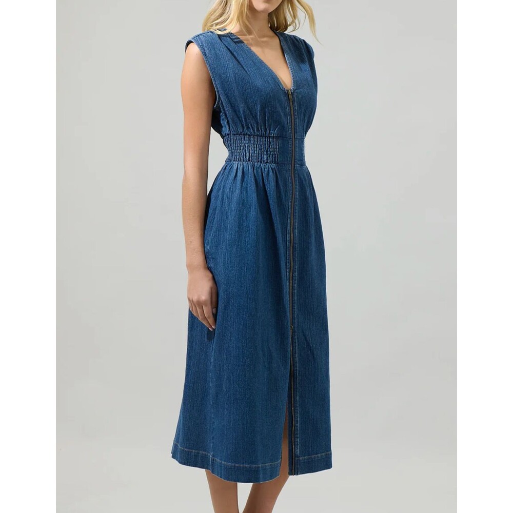 Sugarlips Gabriella Denim Smocked Midi Dress Large Cottagecore Western Romance